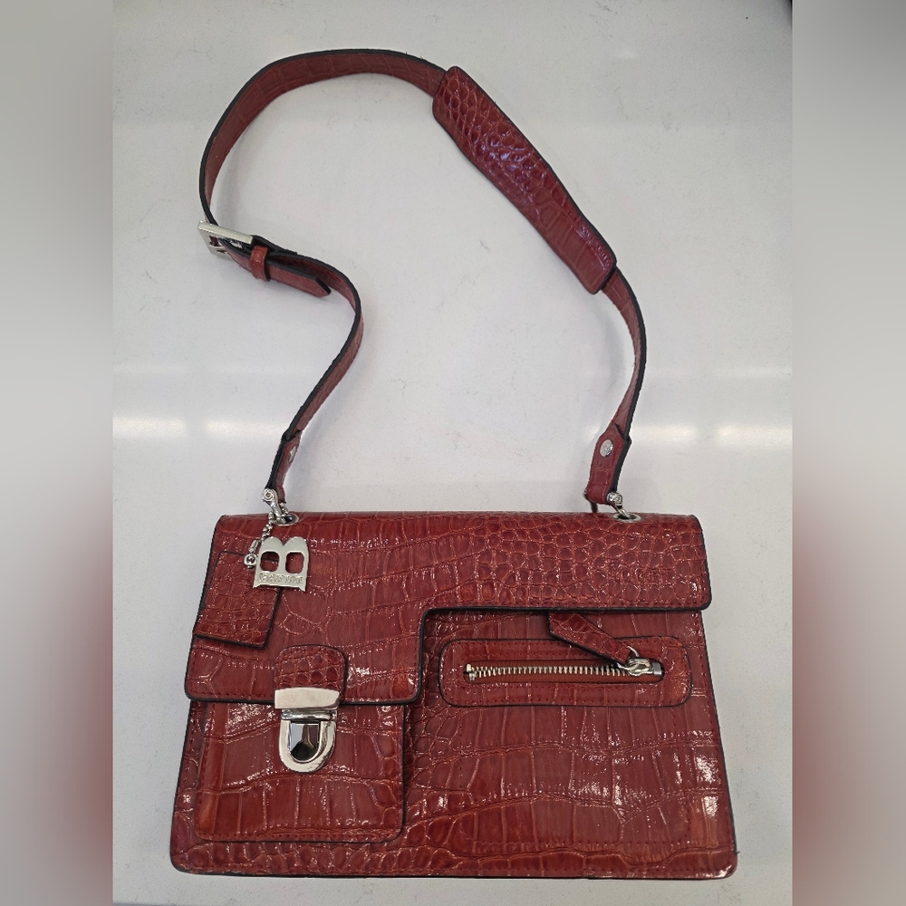 NWOT The Bulaggi Chic Orange Red Crocodile Pattern Animal Print Shoulder Bag